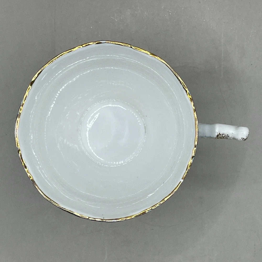Antique Weimar Germany Porcelain A Present Cup Teal Blue Gold Scalloped As Is